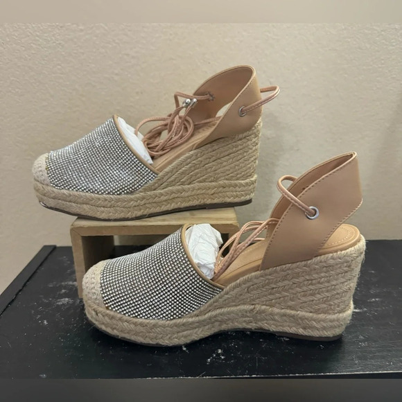 Schutz Glitter Lace-Up Espadrilles Wedge Celinah Crystals Size 5 READ - Picture 2 of 14